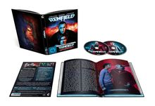 Blu-ray-Paket "Renfield", FSK 16, mit Bildern und einem Booklet. Discs zeigen zwei Männer in düsterer Umgebung.