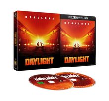 "Daylight", "Stallone", "4K Ultra HD". Zwei Menschen im Tunnel, orange Leuchten. Cover und CDs.