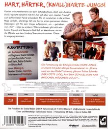 Texte: „HART, HÄRTER, (KNALL)HARTE JUNGS!“, „Ausstattung“, „Die Fortsetzung der Erfolgskomödie HARTE JUNGS“.  
Drei Fotos zeigen junge Menschen in humorvollen Szenen.