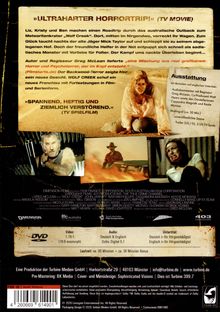 Aufschrift: "ULTRAHARTER HORRORTRIP!" TV Movie. Bilder von bedrängter Frau und bedrohlichem Mann mit Hut und Gewehr.