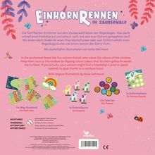 "Einhornrennen im Zauberwald" – Ein Einhornspiel mit 5 Einhörnern, 14 Puzzleteilen, 42 Farbchips. Enthält Warnhinweise.