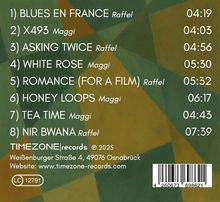 Blues-Titel mit Zeiten, abstrakt geometrischer Hintergrund in Grün- und Brauntönen, TIMEZONE records, Adresse in Osnabrück.