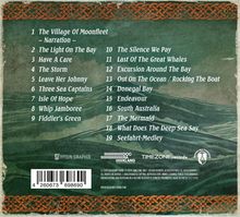 Liste von 19 Titeln. Dekoratives keltisches Muster oben und unten, grüner Hintergrund. Logos, Barcode unten.