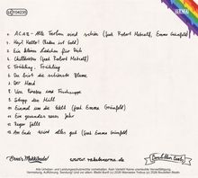 Playlist von 13 Titeln in Handschrift. Oben links LC104235. Rechts bunte Ecke mit GEMA. Unten Links "Erna's Mukkibude".