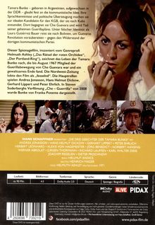 DVD-Rückseite mit Filmhandlung über Tamara Bunke und ihre Spionagetätigkeit. Hauptdarsteller und Crew werden genannt.