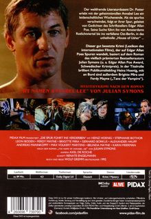 DVD-Rückseite: Mysteriöser Krimi "Die Spur führt ins Verderben" mit Heinz Hoenig. Basierend auf Julian Symons' Roman. Laufzeit: 89 Min.