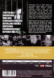 Zweiteiliges Dokudrama über den Osteraufstand 1916. Ein Mann schaut durch Gitterstäbe, darunter eine historische Filmszene.