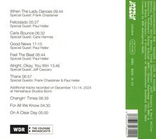 Texte mit Titeln und Gästen, darunter Frank Chastenier und Paul Heller. Rechts ist ein grünes Jazz-Label-Logo.