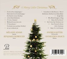 "A Merry Little Christmas" steht oben in geschwungener Schrift. Ein Weihnachtsbaum ist zentral abgebildet.