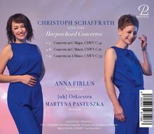 CHRISTOPH SCHAFFRATH Harpsichord Concertos. Zwei Frauen in blauen Kleidern lächeln. Prospero Logo.