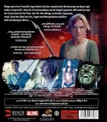 Texte beschreiben einen spannungsgeladenen Thriller, erotische Spannung, Zitate von Filmkritikern. Oben: Eine Frau mit blutigem Gesicht.