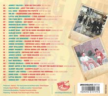 Trackliste von 01 bis 28 mit Künstlernamen, Titeln und Jahreszahlen. Bilder zeigen Straßenszene und Gespräch im Garten. Koko Mojo Logo.