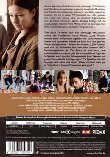 Text beschreibt Anne Marie Fuchs, eine Ex-DDR-Spionin. Bilder zeigen spannende Szenen und Hauptcharaktere der Serie.