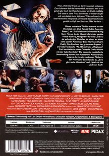 Text über einen Thriller in Wien, 1930. Illustration von einem Mann mit Messer und panischer Frau. Filmcredits unten.