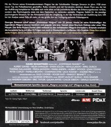 DVD-Rückseite mit Beschreibung der Serie "Kommissar Maigret", Besetzungsliste, Formatangaben und Bildern aus der Serie.