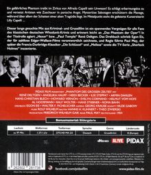Oben Text über ein Phantom im Zirkus; unten Filmdetails mit Schauspielern: René Deltgen, Angelika Hauff. Schwarz-Weiß-Szenen.