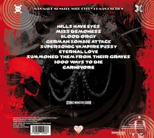 Tracklist: Hills Have Eyes, Miss Demoness, Blood Orgy, German Zombie Attack. Rotes, gruseliges Design mit Totenkopf.
