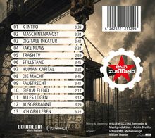 Trackliste mit Titeln und Zeiten. Logo mit rotem Stern und Zahnrädern. Industriehintergrund mit Rauch und Maschinen.
