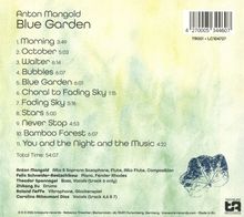 Album: Anton Mangold "Blue Garden". Tracks: "Morning", "October", "Walter", bis "You and the Night and the Music". Blauer Blattabdruck.