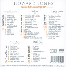 "Howard Jones: Original Studio Albums 1984-1992". Liste fünf CDs, je mit Liedtiteln, darunter "Human's Lib" und "Dream Into Action".