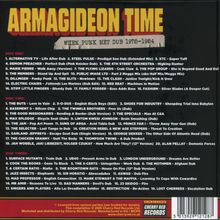 Logo mit Titel "ARMAGIDEON TIME" und Untertitel "WHEN PUNK MET DUB 1978–1984". Drei Listen mit Liedern und Interpreten.