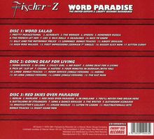 Oben links steht "Fischer-Z", daneben "WORD PARADISE". Drei Disk-Titel mit Songlisten. Unten Barcode und "CHERRY RED RECORDS".