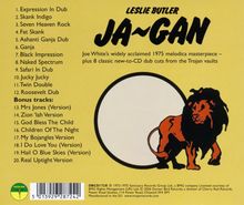 "Leslie Butler Ja-Gan" und eine Liste von 20 Liedtiteln. Illustration eines Löwen auf gelbem Hintergrund.