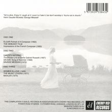 Zitat von Henri Gaudier-Brzeska. Drei Disc-Listen. Frau in weißem Kleid schiebt alten Kinderwagen vor See.