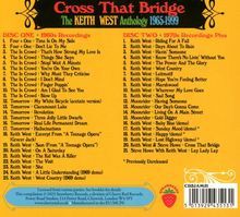 "Cross That Bridge: The Keith West Anthology 1965-1999" oben, Songlisten für die 1960er und 1970er Jahre links und rechts.