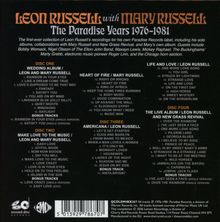 "LEON RUSSELL with MARY RUSSELL - The Paradise Years 1976-1981" ist der Haupttext. Es gibt vier Alben mit verschiedenen Songs.