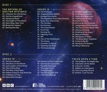 Disc 1: The Return of Doctor Mysterio, Series 10. Disc 2: Series 10, Twice Upon a Time. BBC und Silva Screen Logos sichtbar.