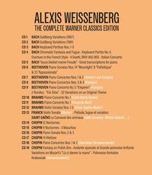 "Alexis Weissenberg - The Complete Warner Classics Edition." Auflistung von CDs mit Werken von Bach, Beethoven, Brahms, Chopin und anderen.