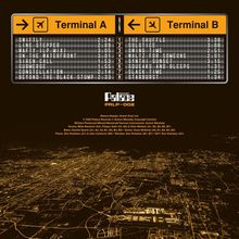 Terminal A und B zeigen Tracklist und Zeiten. Logo von "Palace Records". Darunter eine nächtliche Stadtansicht aus der Luft.