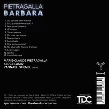 Text: "PIETRAGALLA BARBARA" und eine Trackliste von 13 Titeln. Namen der Künstler: Marie-Claude Pietragalla, Serge Lama, Yannaël Quenel. Oben links.