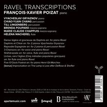 "RAVEL TRANSCRIPTIONS, FRANÇOIS-XAVIER POIZAT piano, VYACHESLAV GRYAZNOV piano, CHIAO-YUAN CHANG percussion."