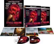 „STRANGE DARLING“, Special Collector’s Edition, rote Perücke, Rezensionen, zwei Discs, ab 18, Fotos von Szenen.