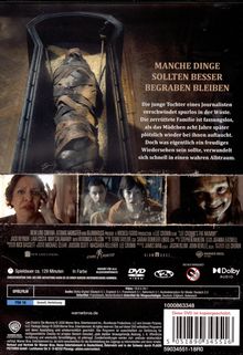 Text: "MANCHE DINGE SOLLTEN BESSER BEGRABEN BLEIBEN." Darunter drei erschrockene Personen und eine eingewickelte Gestalt im Sarg.