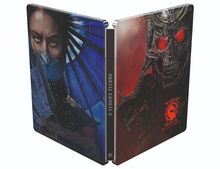 "Mortal Kombat II" steht auf der Seite. Links: Frau in blauer Rüstung. Rechts: Skelett mit roten Augen.