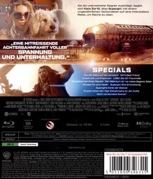"Eine mitreißende Achterbahnfahrt voller Spannung und Unterhaltung." Darstellung mit Figuren und Science-Fiction-Elementen.