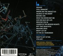 Texte: Engage, Still Swingin', Where Did The Angels Go, usw. Am rechten Rand in Blau und Weiß. Links geometrische Formen.