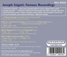 Joseph Szigeti: Famous Recordings, enthält Werke von Bach, Beethoven, Bartók, und Bloch. Gesamtzeit: 76:55.