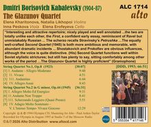 "Dmitri Borisovich Kabalevsky (1904-87). The Glazunov Quartet. Elena Kharitonova, Natalia Likhopoi Violins, Inna Peskova Viola, Elena Erofeyeva Cello. Beschreibung eines Albums mit Musikstücken und Zeiten. Ein Foto von vier Musikerinnen."