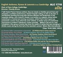 Text: Werke von Tallis, Byrd und anderen. Dauer: 78:49. Chor: Clare College, Cambridge. Dirigent: Timothy Brown.