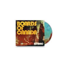 "Boards of Canada" und "Inferno" in gelber Schrift. Im Hintergrund schemenhafte Figuren in einer herbstlichen Szene.