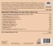 David Matthews (geb. 1943): Werke für Violine solo Vol.2, CD