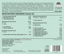 Albumtitel: MARC'ANTONIO INGEGNERI Volume Six.  
Stücke: "Ego sum pastor bonus", "Sancti Dei omnes".  
Ensemble: Choir of Girton College, Cambridge.  
Gesamtlänge: 77:39.