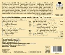 Titel: "CASPAR DIETHELM Orchestral Music, Volume One: Concertos". Enthält Details zu drei Konzerten, Orchester, Solisten.