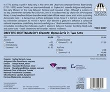 TOCCATA CLASSICS, DMYTRO BORTNIANSKY, Creonte: Opera Seria in Two Acts. CD1 69:26, CD2 69:46. First recording.