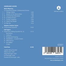Coverbeschreibung für "UNDREAMED SHORES". Musikstücke von Michi Wiancko, Stephen Andrew Taylor, Kati Agócs. Hellblauer Hintergrund, Logo von ORCHID CLASSICS oben rechts.
