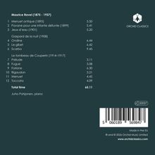 Auflistung von Musikstücken von Maurice Ravel mit Zeiten. Orchideemuster und Aufschrift "ORCHID CLASSICS".